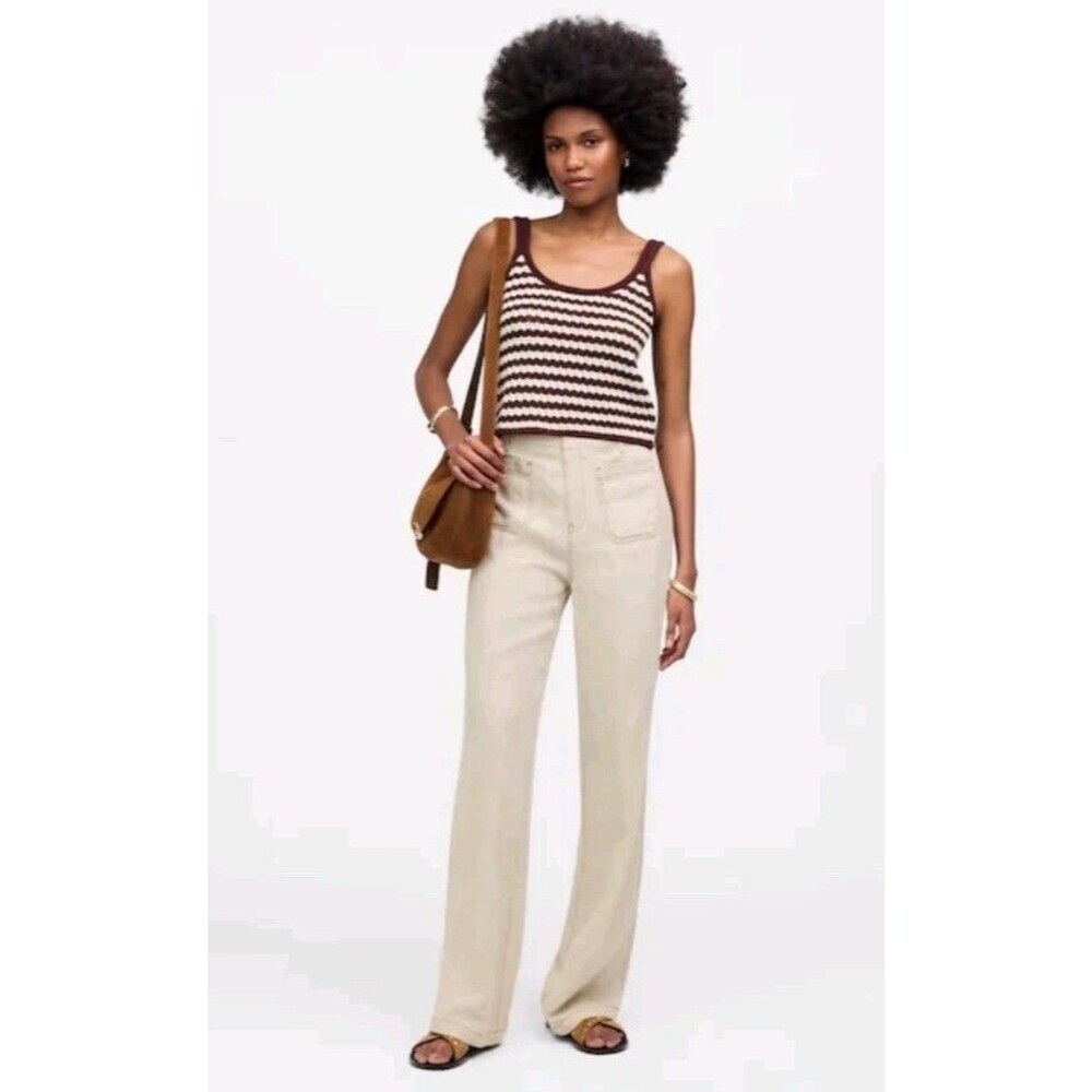 Madewell 100% Linen Patch Pocket Flare Pants Womens Size 6 Beige Resort Nwt